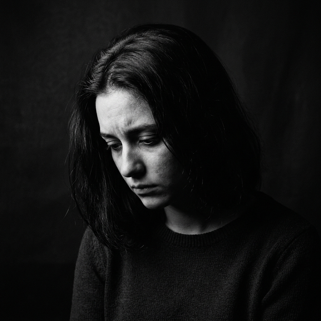 Mulher pensativa e triste
