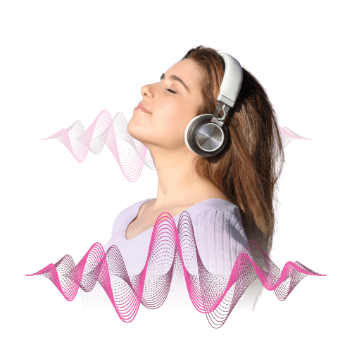 Mulher ouvindo melodia com fones